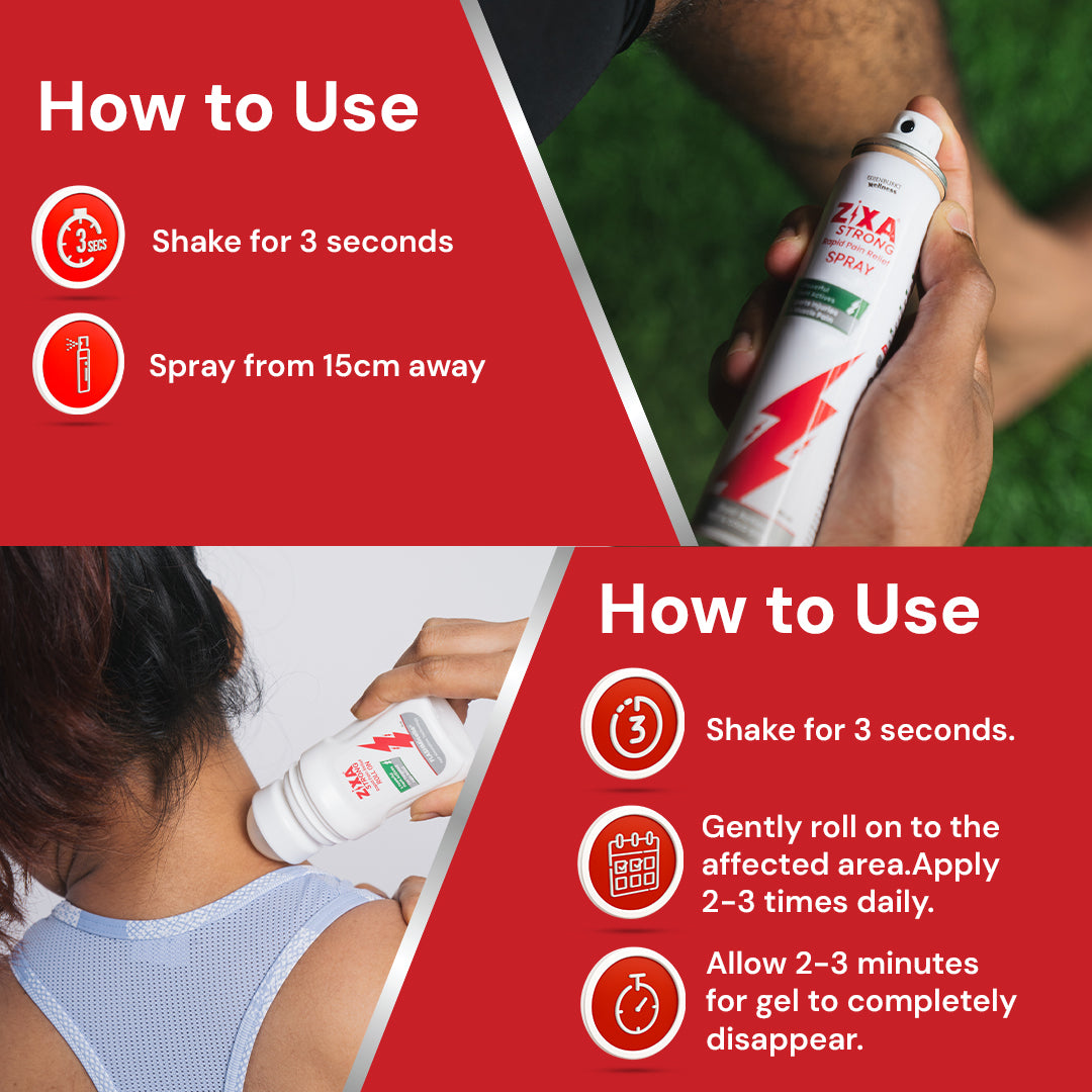 Zixa Strong Spray(75ml) + Roll On(50ml) : Rapid Pain Relief for Muscle Pain ...